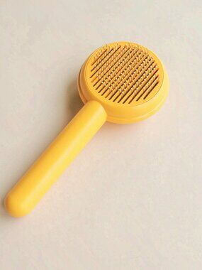 Push-Button Pet Grooming Brush Hair Removal Tool Yellow Easy Removal Shedding